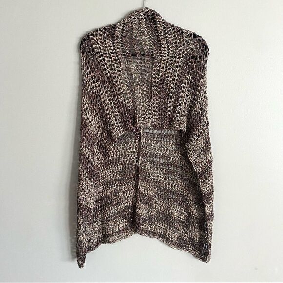 Crochet 2 Button Shawl Brown One Size - Picture 2 of 3
